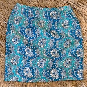 Sunny Leigh Pencil Paisley Print Blue Skirt Size 4
